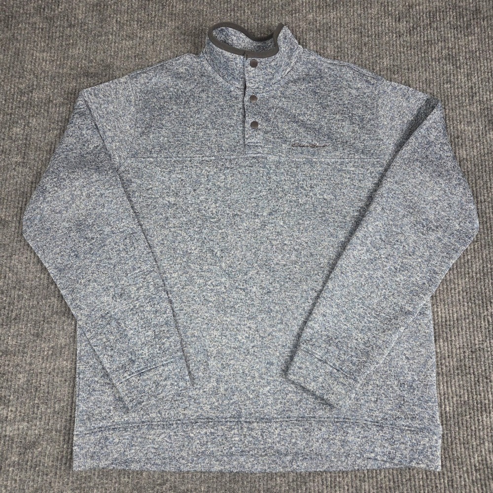 Eddie Bauer Mens Pullover Sweater Snap Neck Textured Blue XL Heather Grey